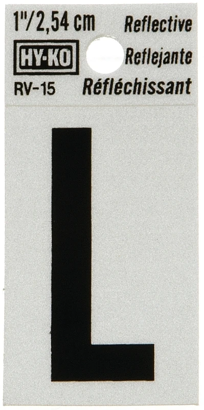 1 In. Reflective Black Vinyl Self-adhesive Letter L