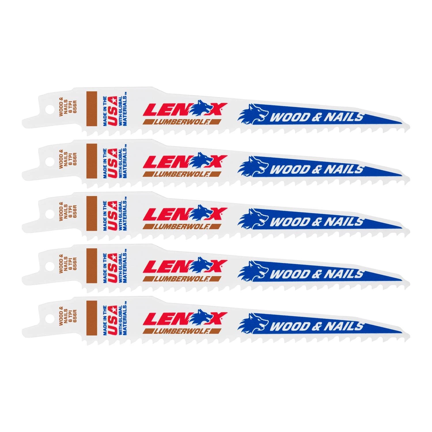 Lenox 20572656R Reciprocating Saw Blade, 3/4 in W, 6 in L, 6 TPI, High-Speed Cobalt Cutting Edge