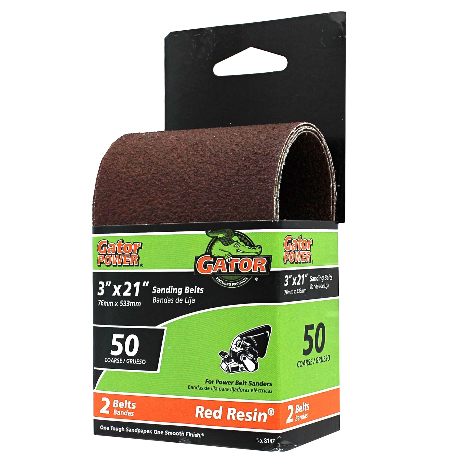 Sanding Belts, Aluminum Oxide, 50-Grit, 3 x 21 In., 2-Pk.