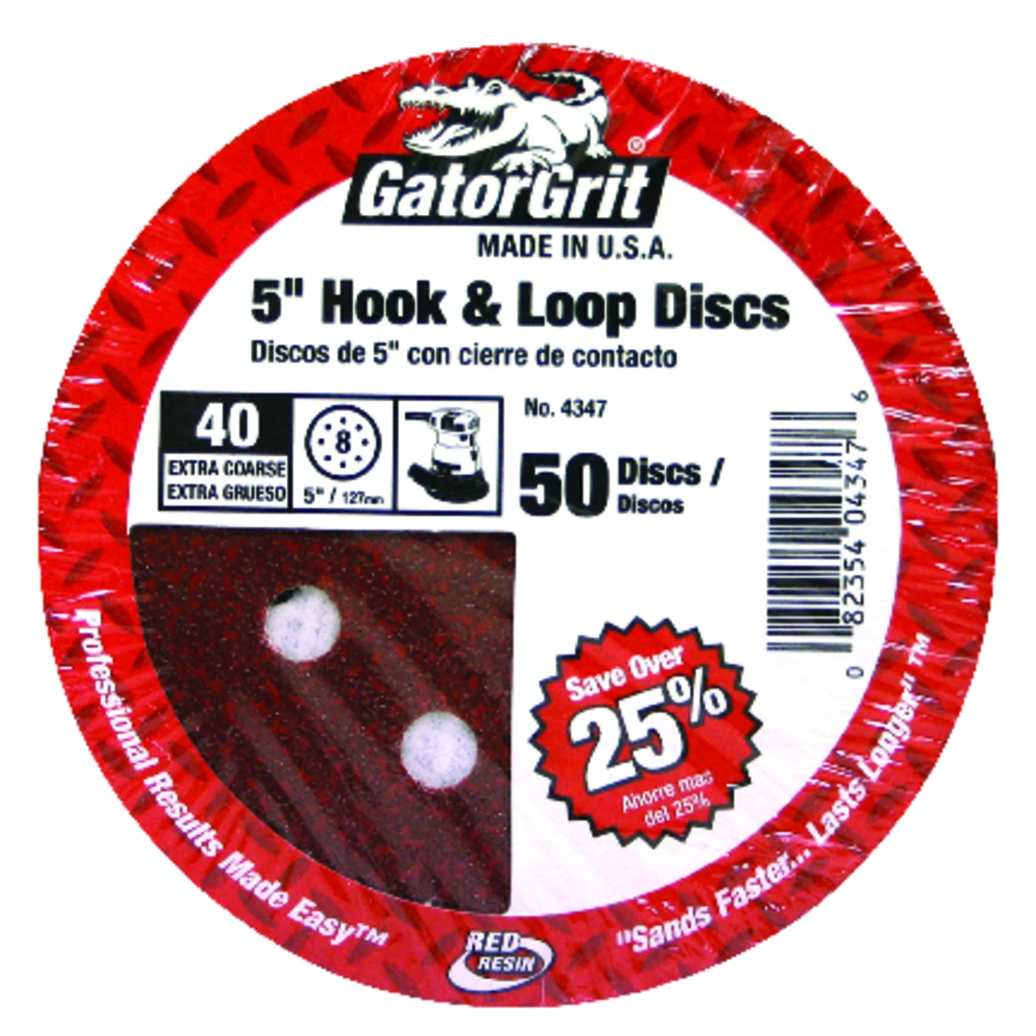 Gator 50-Pack 5-in W x 5-in L 40-Grit Commercial 8-hole Hook And Loop Sanding Disc Sandpaper