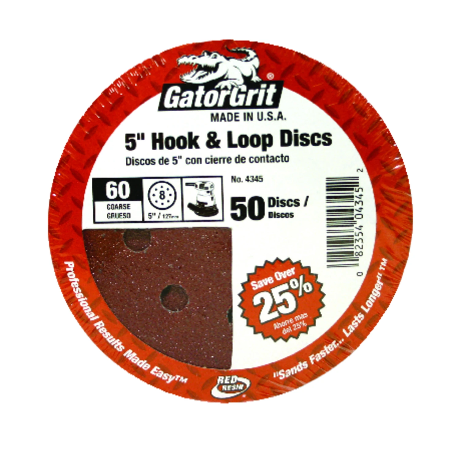 60-Grit Hook & Loop Sanding Disc, 5 In.