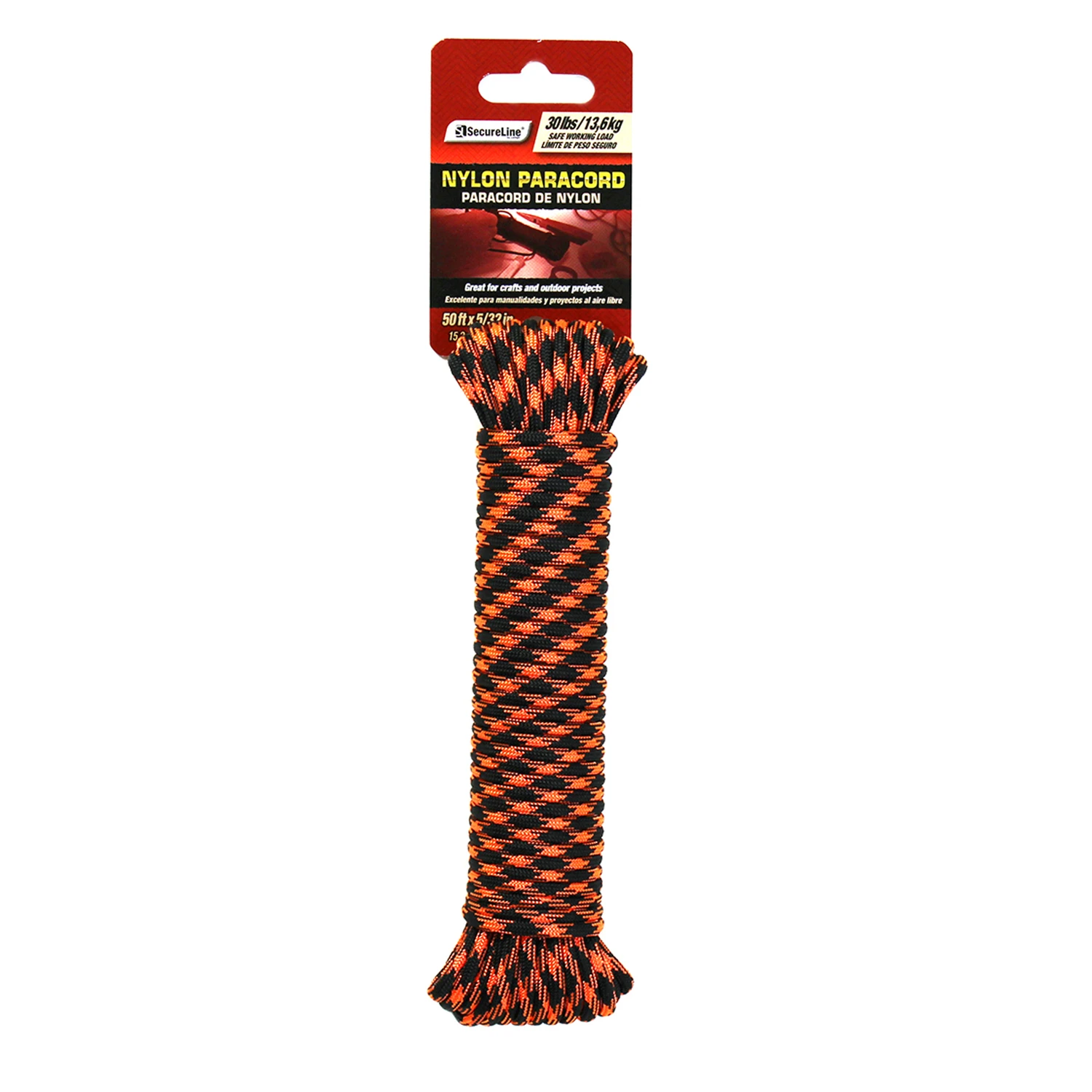 5/32 In. Diameter X 50 Ft. Length Black/orange Braided Nylon Paracord