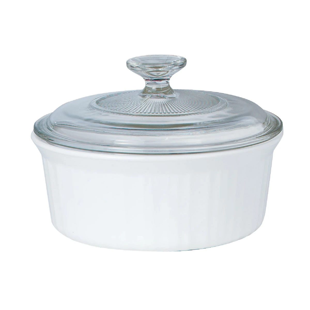 1.5 Qt. French White Round Stoneware Casserole Dish With Glass Lid
