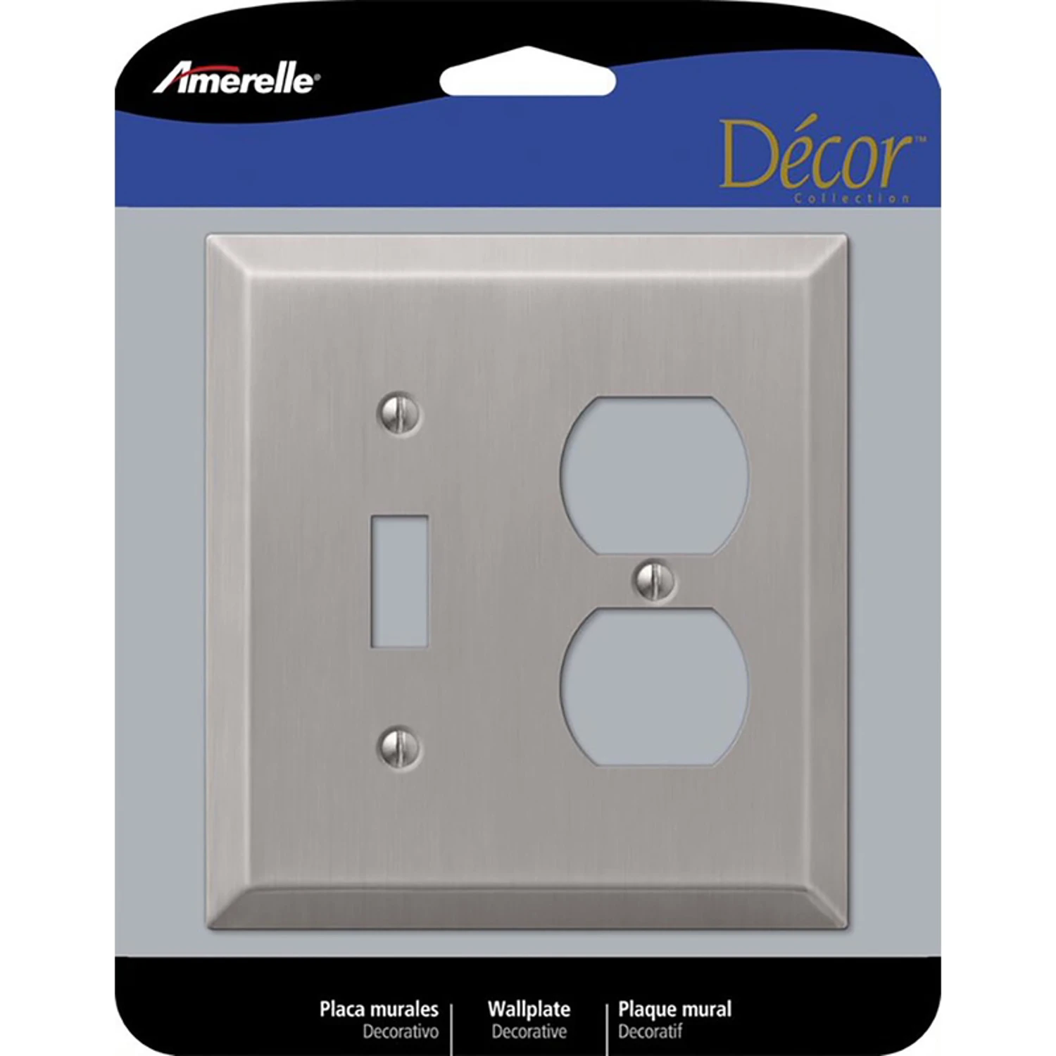 Century Wall Plate, Brushed Nickel, Steel, 1 Toggle/ 1 Duplex
