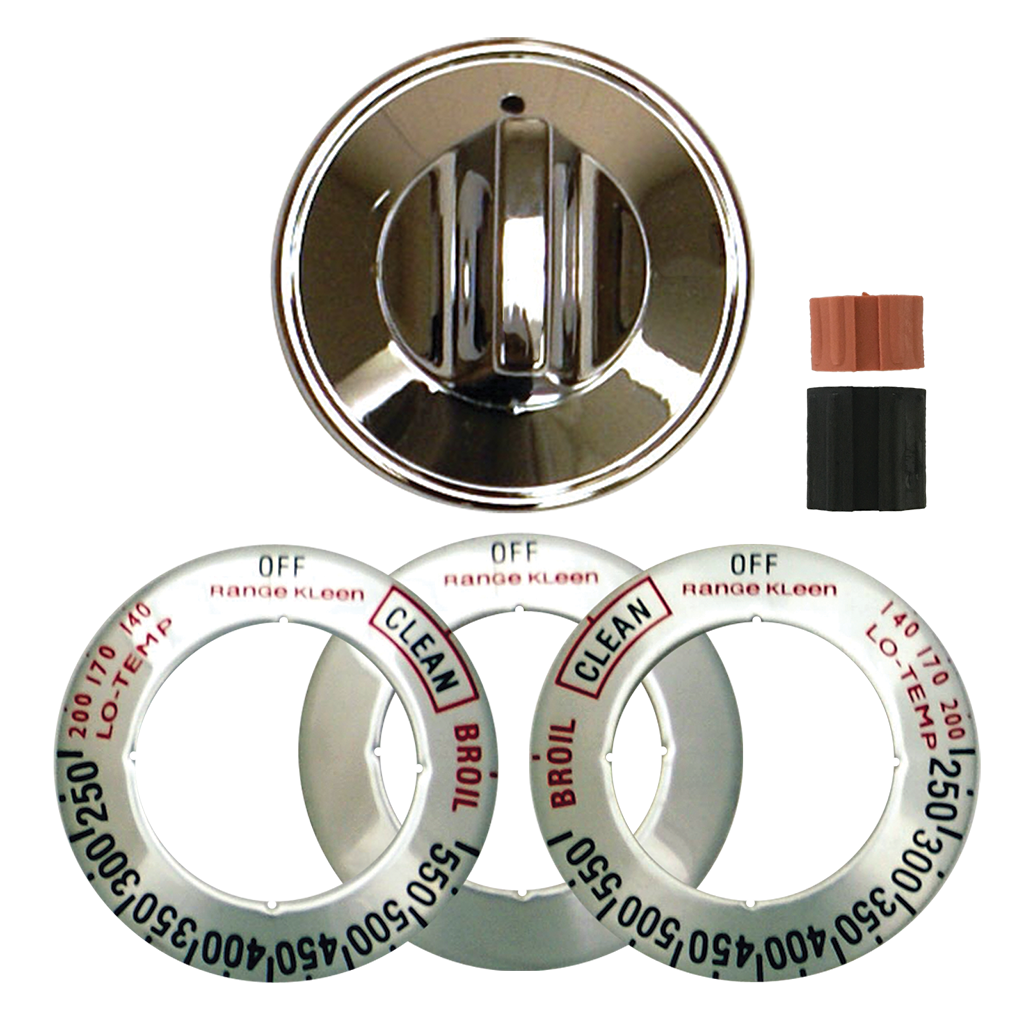 Universal Replacement Knob Kit For Gas Ranges and Ovens, Chrome
