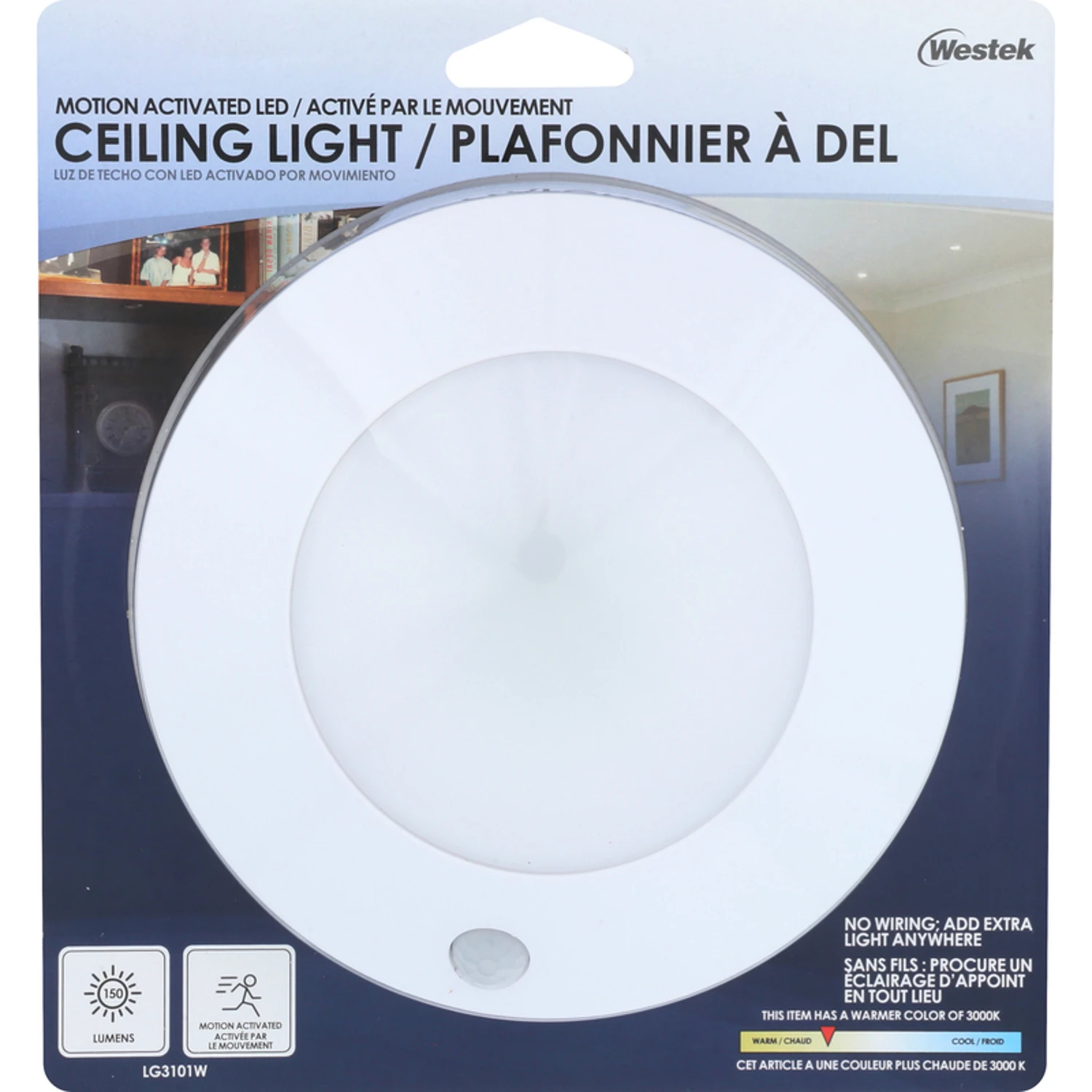5 In. Led Ceiling Light With Motion Sensor, 125 Lumens, White