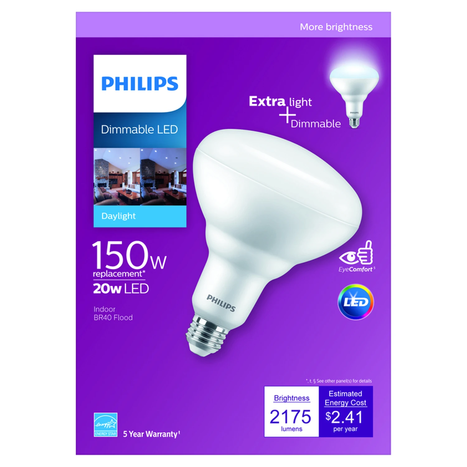 Philips 150W Equivalent Daylight BR40 Medium Dimmable LED Floodlight Light Bulb