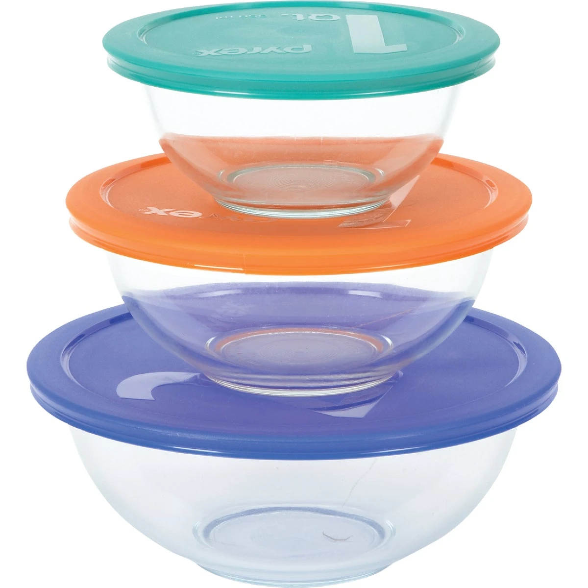 Smart Essentials 6-piece Covered Glass Mixing Bowl Set With Colored Lids