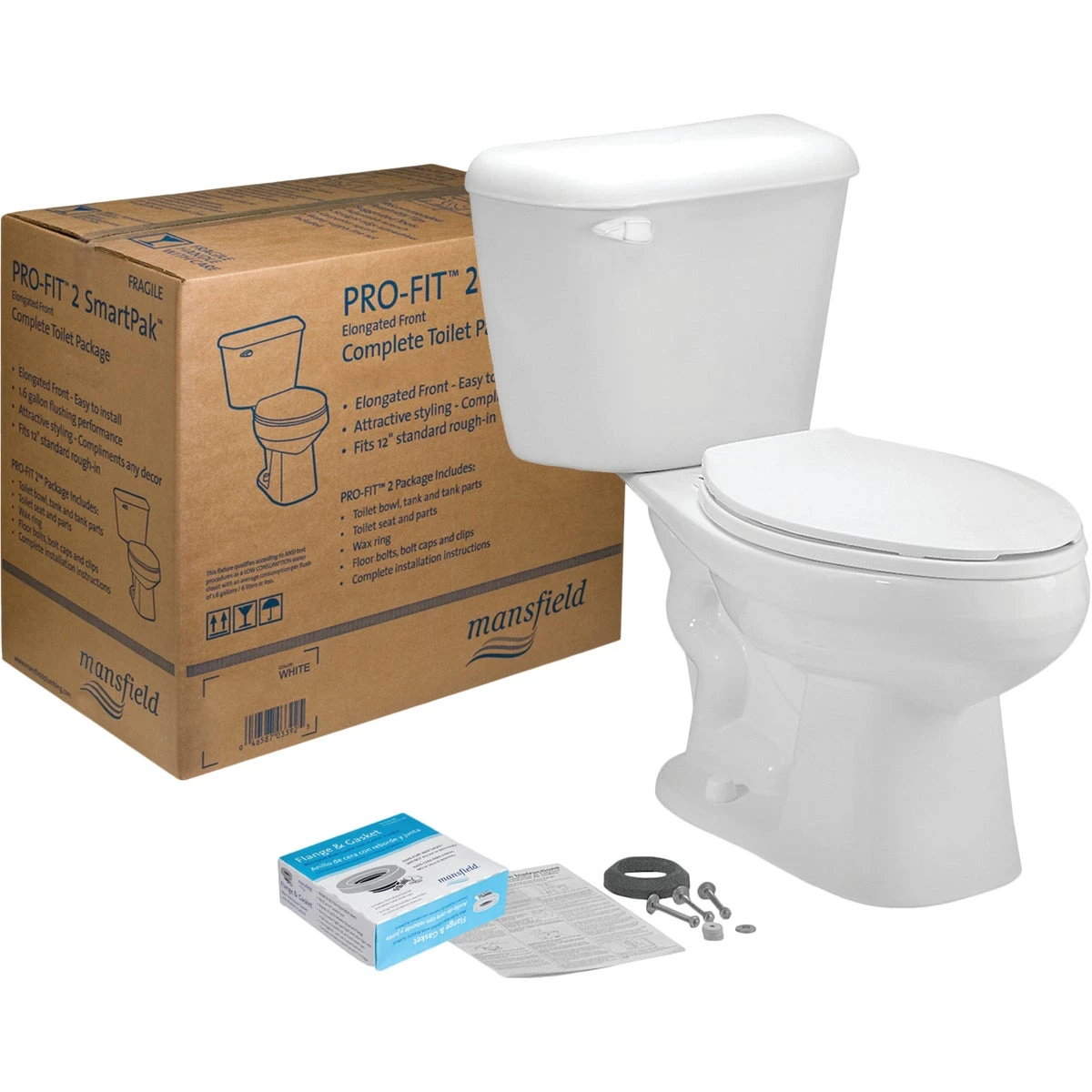 Pro-fit 2-128 White Elongated Bowl 1.28 Gpf Complete Toilet Kit