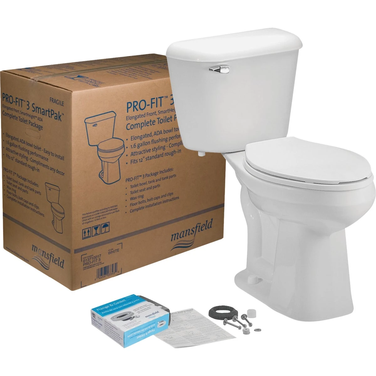 Pro-fit 3 Smartheight White Elongated Bowl 1.6 Gpf Complete Toilet