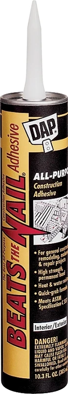 Beats The Nail Construction Adhesive, 10.3 Ounce Tube, Strong Bonding