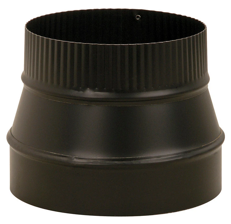 Black Stove Pipe Reducer with Small End Crimp, 24 Gauge Steel, 6 Inch by 5 Inch