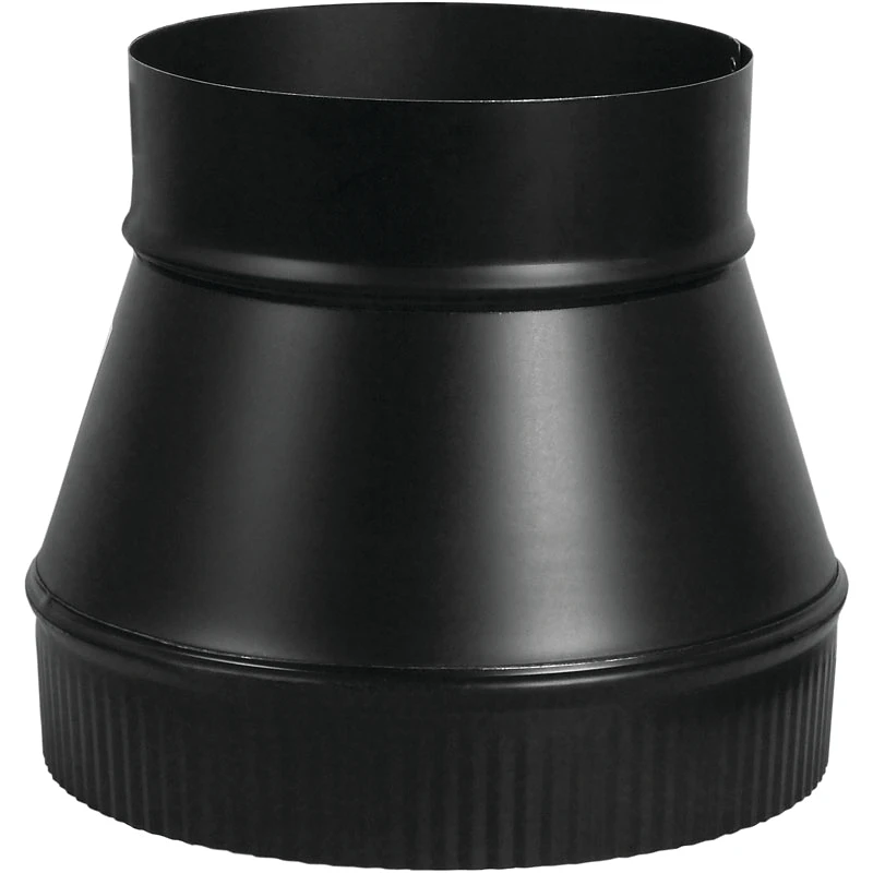 Black Stove Pipe Increaser with Large End Crimp, 24 Gauge Steel, 6 Inch by 8 Inch