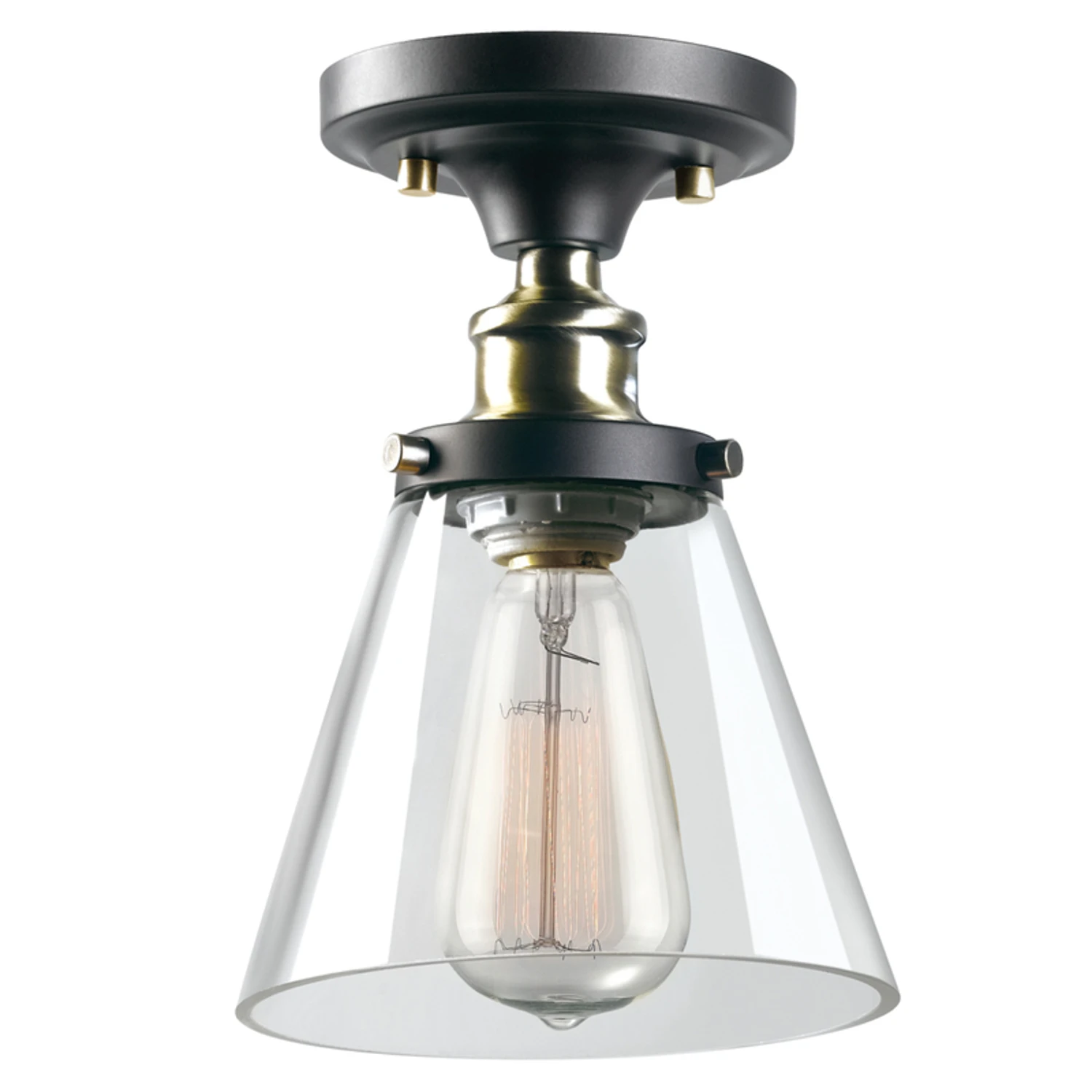 One-Light Flush Mount Ceiling Fixture with Clear Glass Shade and Oil Rubbed Bronze Finish