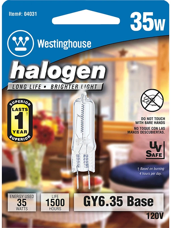 Halogen Light Bulb, Single Ended, Clear, 380 Lumens, 35-Watts