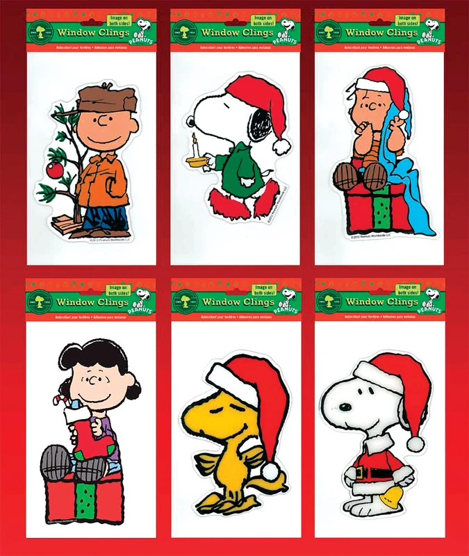Peanuts Christmas Two-Sided Window Clings, 6 x 10 In.