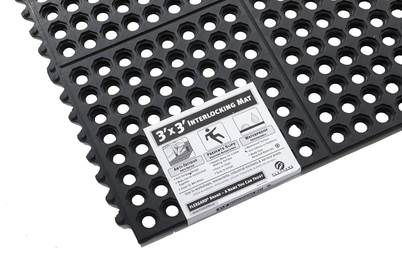 36 In. W X 36 In. L Black Rubber Anti Fatigue Interlocking Ring Mat