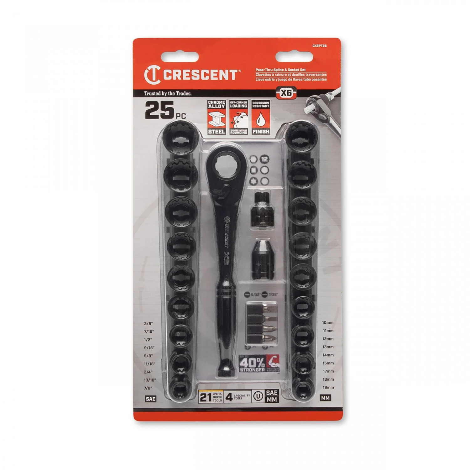 X6 3/8 In. Drive Metric And Sae 12 Point Socket And Ratchet Set 25 Pieces