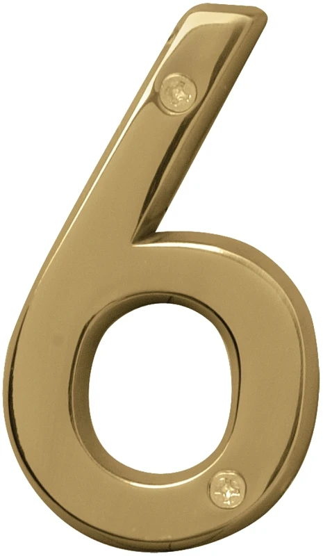 4 Inch Polished Brass Dimensional House Number 6 With Mounting Hardware