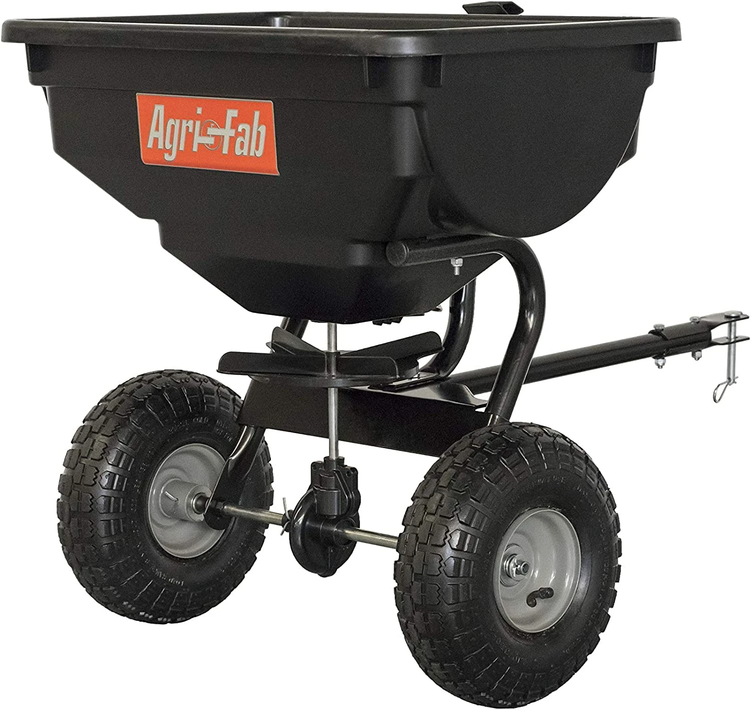 120 In. W Tow Behind Spreader For Fertilizer, Ice Melt, And Seed - 85 Lb Capacity