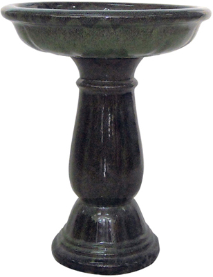 Glazed Stoneware Bird Bath, Tropical Green, 16.5 X 21 Inches, Model 17123