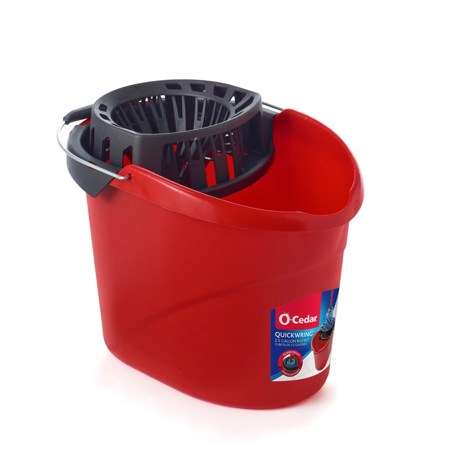 Quickwring 2.5 Gallon Wringer Bucket - Red Plastic Oval Design