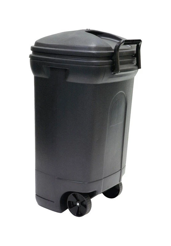 35-gallon Black Plastic Outdoor Wheeled Trash Can With Lid - Model Tb0122