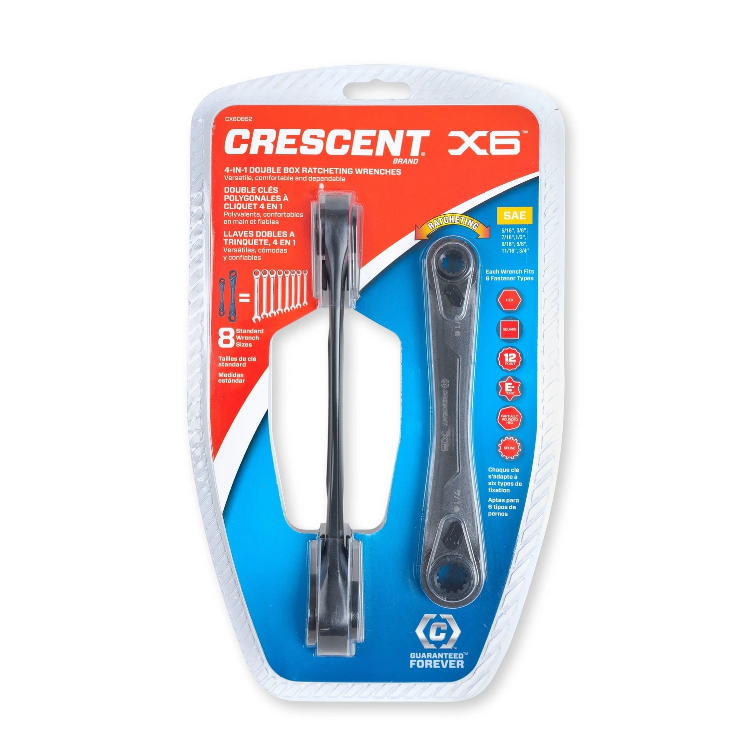Crescent 12 Point Sae Ratcheting Wrench Set 6.5 & 8.25 In. L, 2 Pk, 8 Sizes