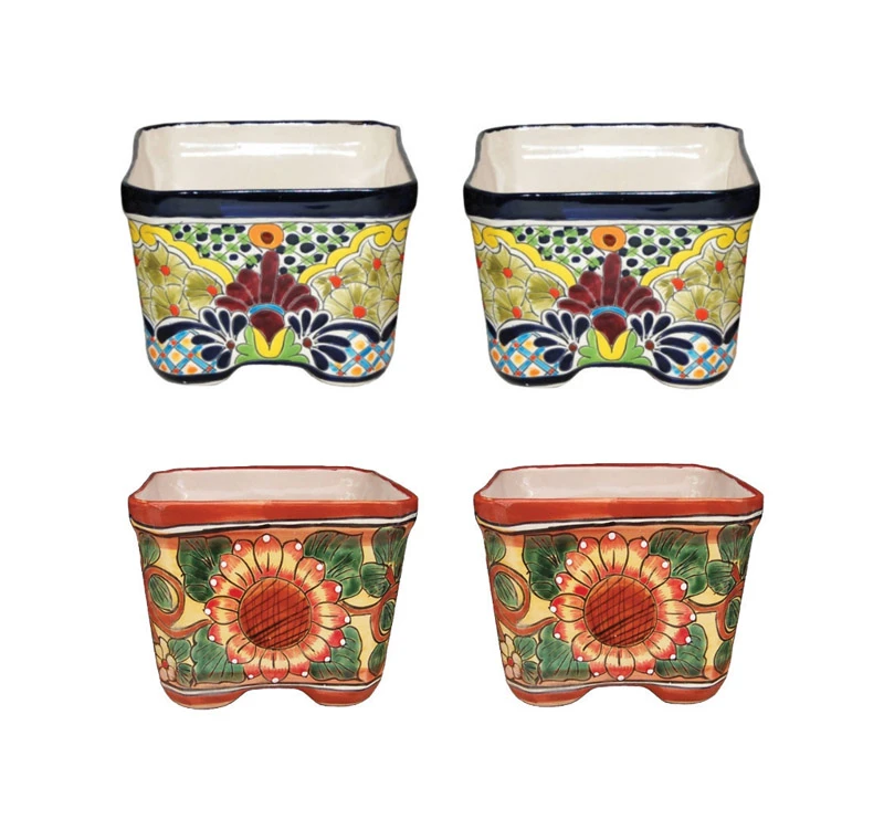 Talavera 6 In. H X 8 In. W X 8 In. D Multicolored Ceramic Planter