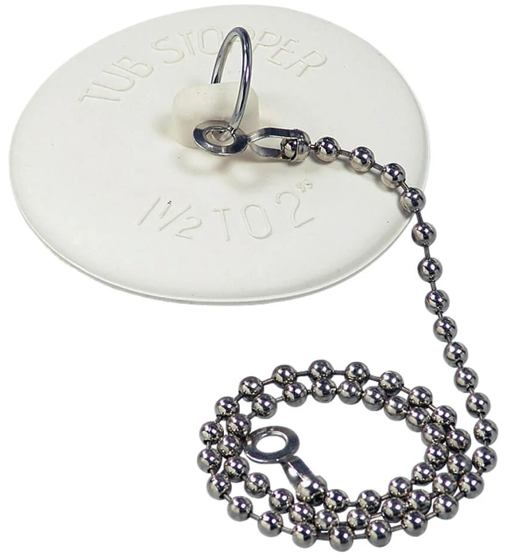 1-3/8 In. White Rubber Tub Stopper With Chain For Universal Fit