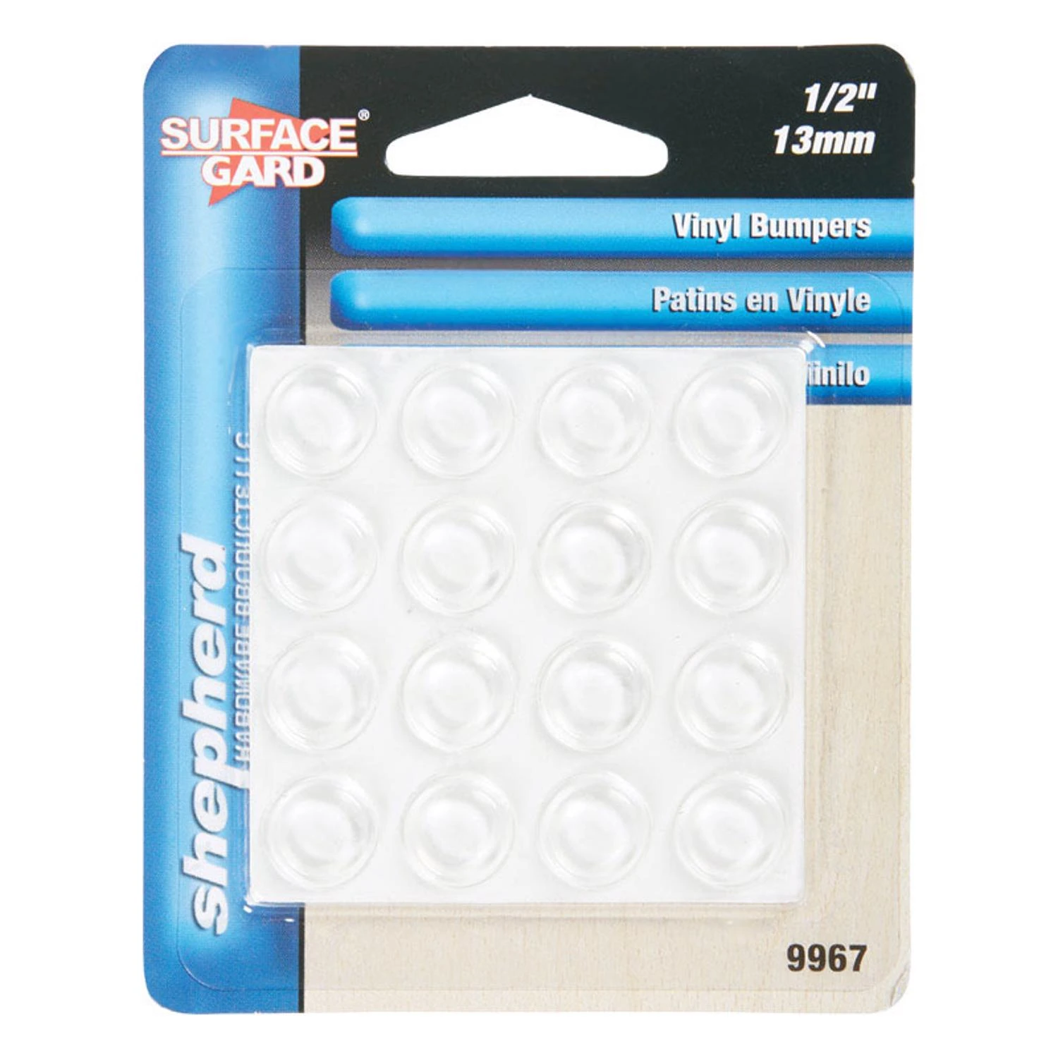 1/2 In. Clear Vinyl Self-adhesive Round Pads, 16 Pk, Model 9967