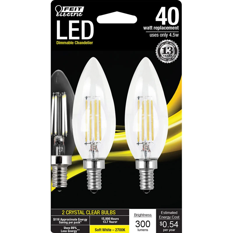 B10 E12 Led Bulb Soft White 40w Equivalent 2 Pk, 300 Lumens, Dimmable