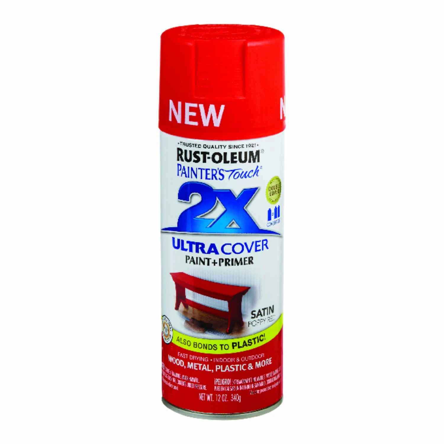 2x Ultra Cover 12 Oz. Satin Spray Paint, Poppy Red
