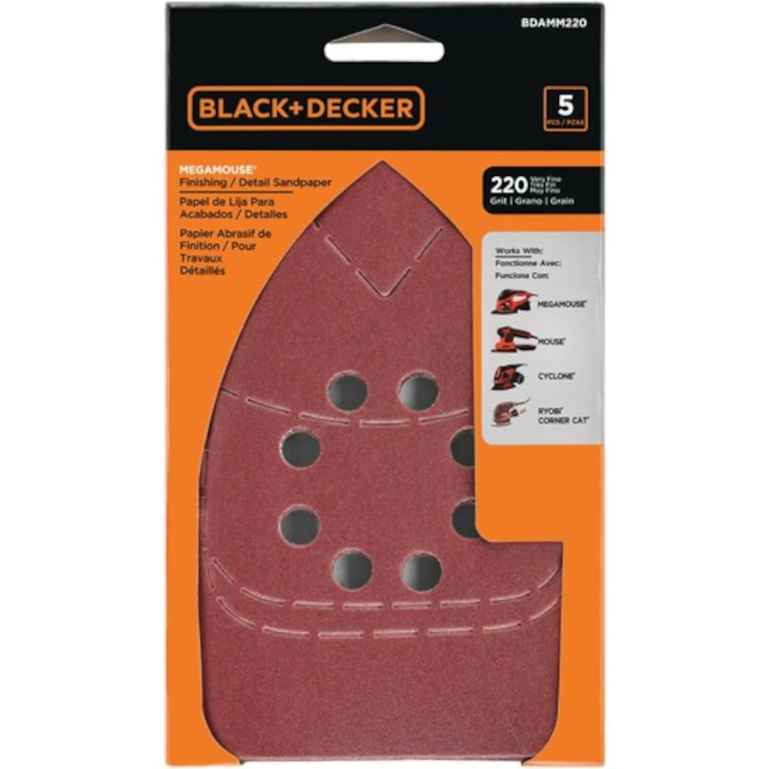Mega Mouse 10-11/16 In. L X 4-1/16 In. W 220 Grit Aluminum Oxide Sandpaper 5 Pk