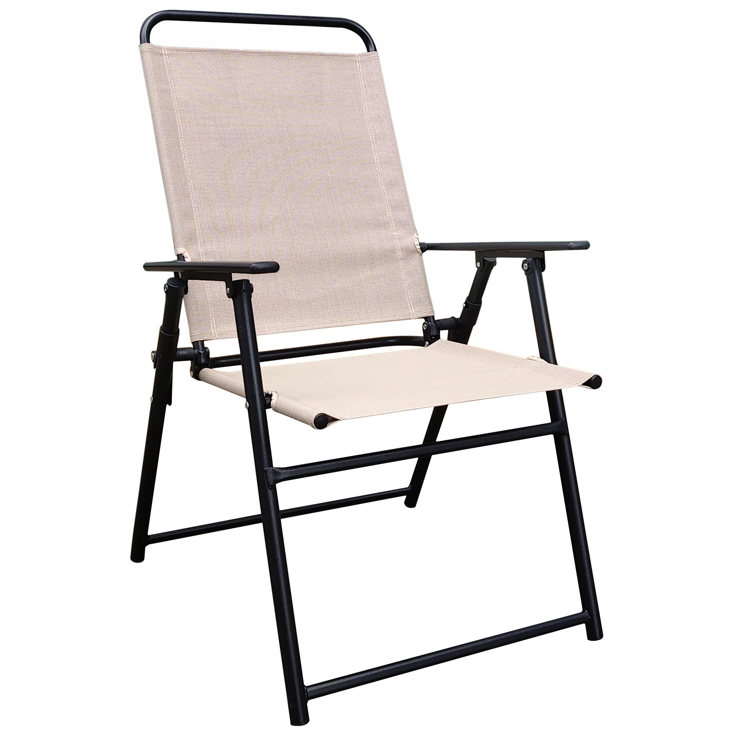 Black Steel Frame Sling Chair Tan - Folding Outdoor Seating