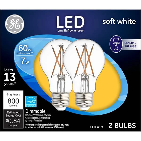 LED Light Bulbs, Soft White Clear, 8 Watt, 800 Lumens, 2-Pk.