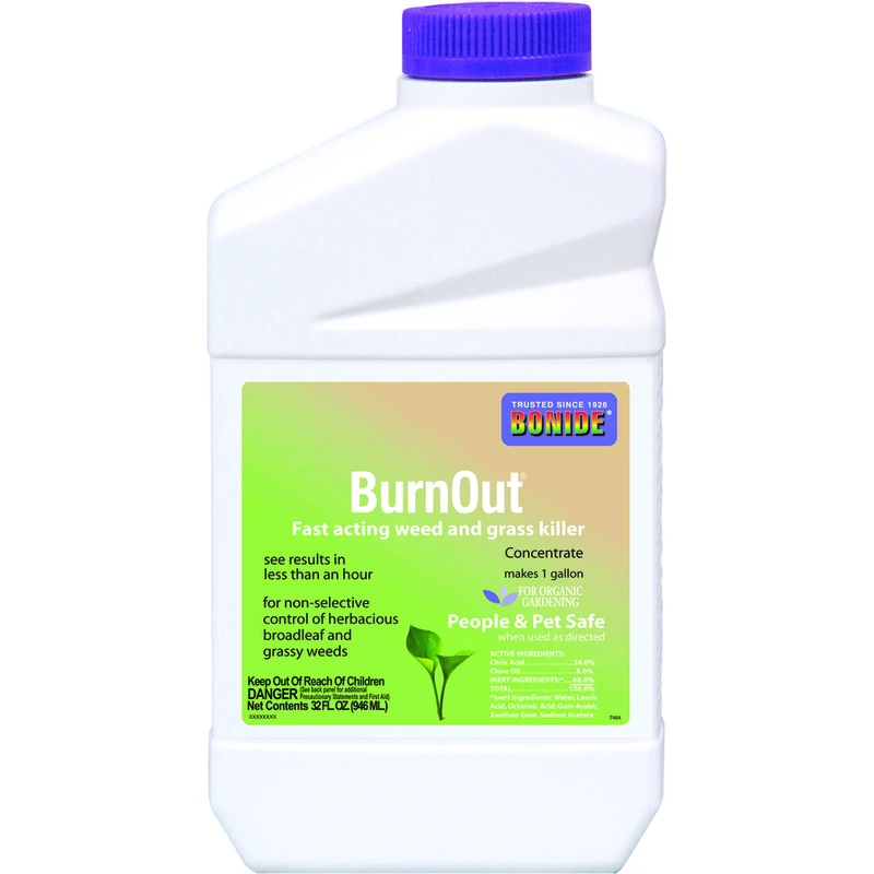 Burnout Organic Weed And Grass Killer Concentrate 32 Oz - Fast Acting, Safe For Pets