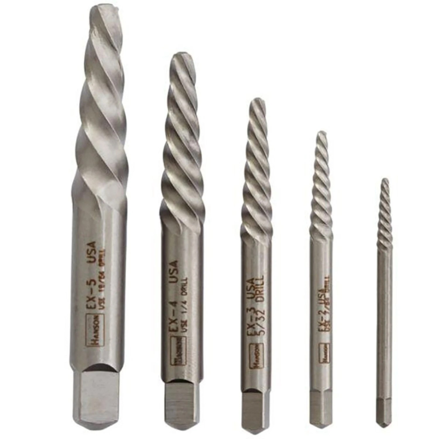 Hanson 19/64 In. Carbon Steel Spiral Screw Extractor Set 7 In. 5 Pieces