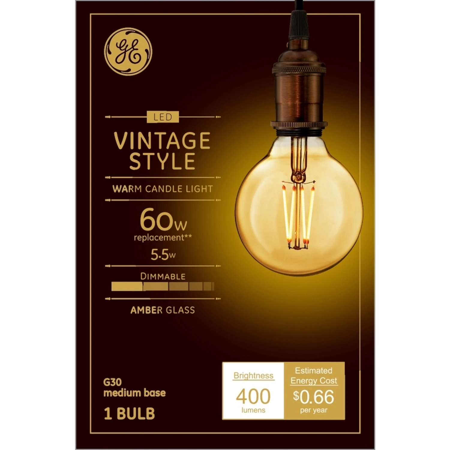 258510 5.5 watt G30 Shape Vintage LED Bulb, Warm White