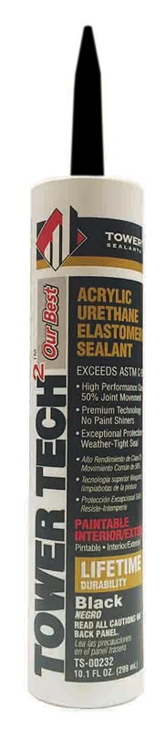 Tower Tech 2 Black Acrylic Urethane Sealant 10.1 Oz - Pack Of 12