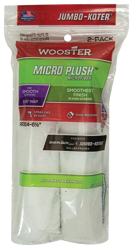 Wooster Micro Plush Microfiber 6-1/2 in. W X 5/16 in. Mini Paint Roller Cover 2 pk