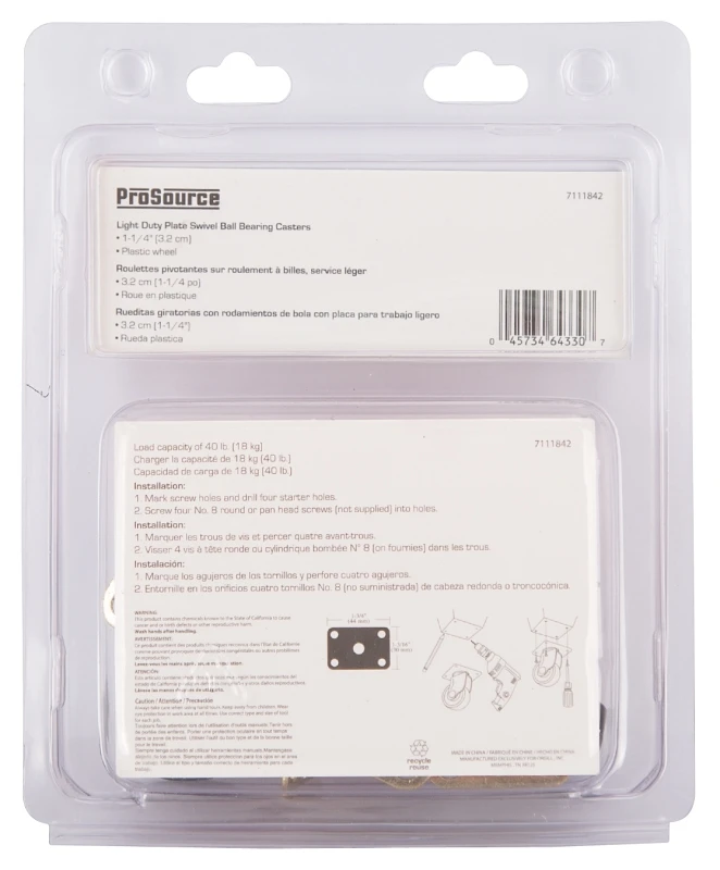 Jc-b02-ps 1-1/4 Inch Light Duty Swivel Caster Plate With Hard Plastic Wheels