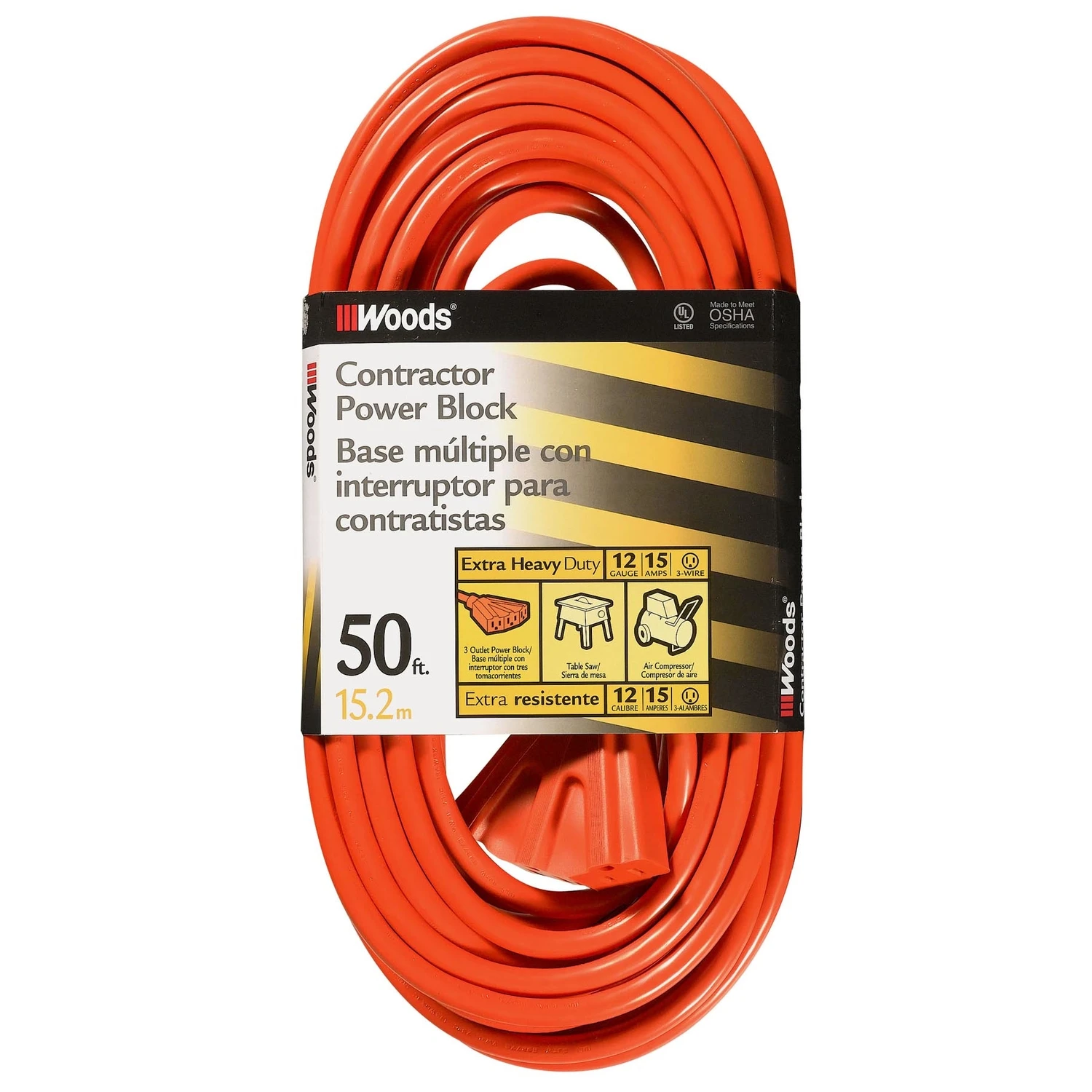 12/3 Sjtw 300 Volt 50 Ft. L Multi-outlet Power Cord