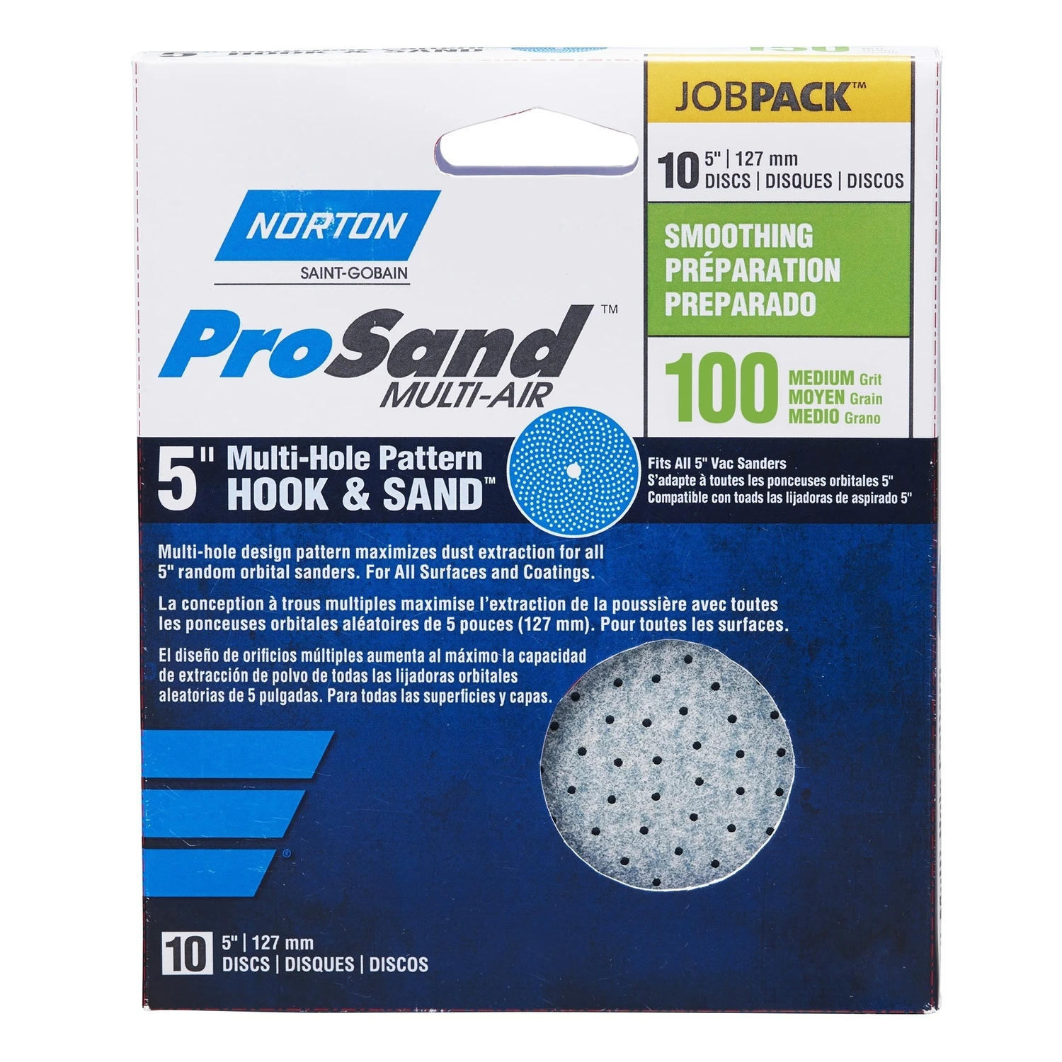 Norton 03222 Sanding Disc, 5 in Dia, 11/16 in Arbor, Coated, P100 Grit, Medium, Spiral, Alumina Ceramic Abrasive