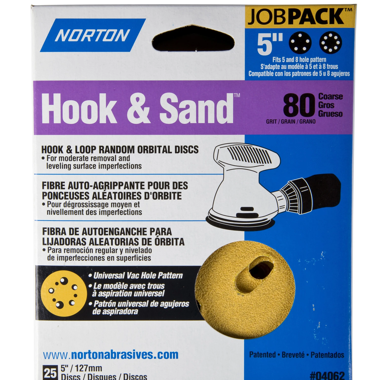 Norton Hook & Sand 5 in. Aluminum Oxide Hook and Loop A250/A290 Sanding Disc 80 Grit Coarse 25 pk