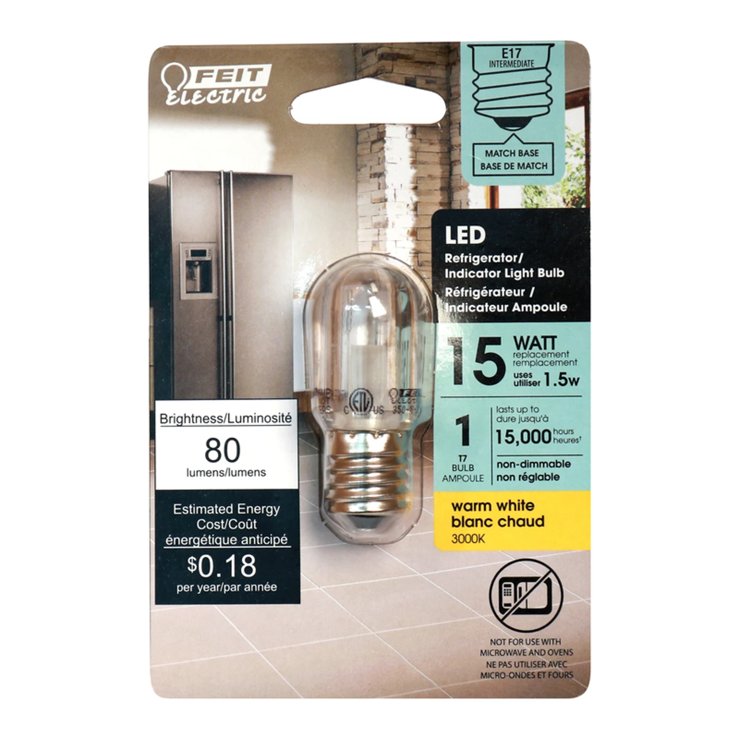 15W Equivalent Warm White (3000K) T7 Intermediate Appliance LED Clear Light Bulb