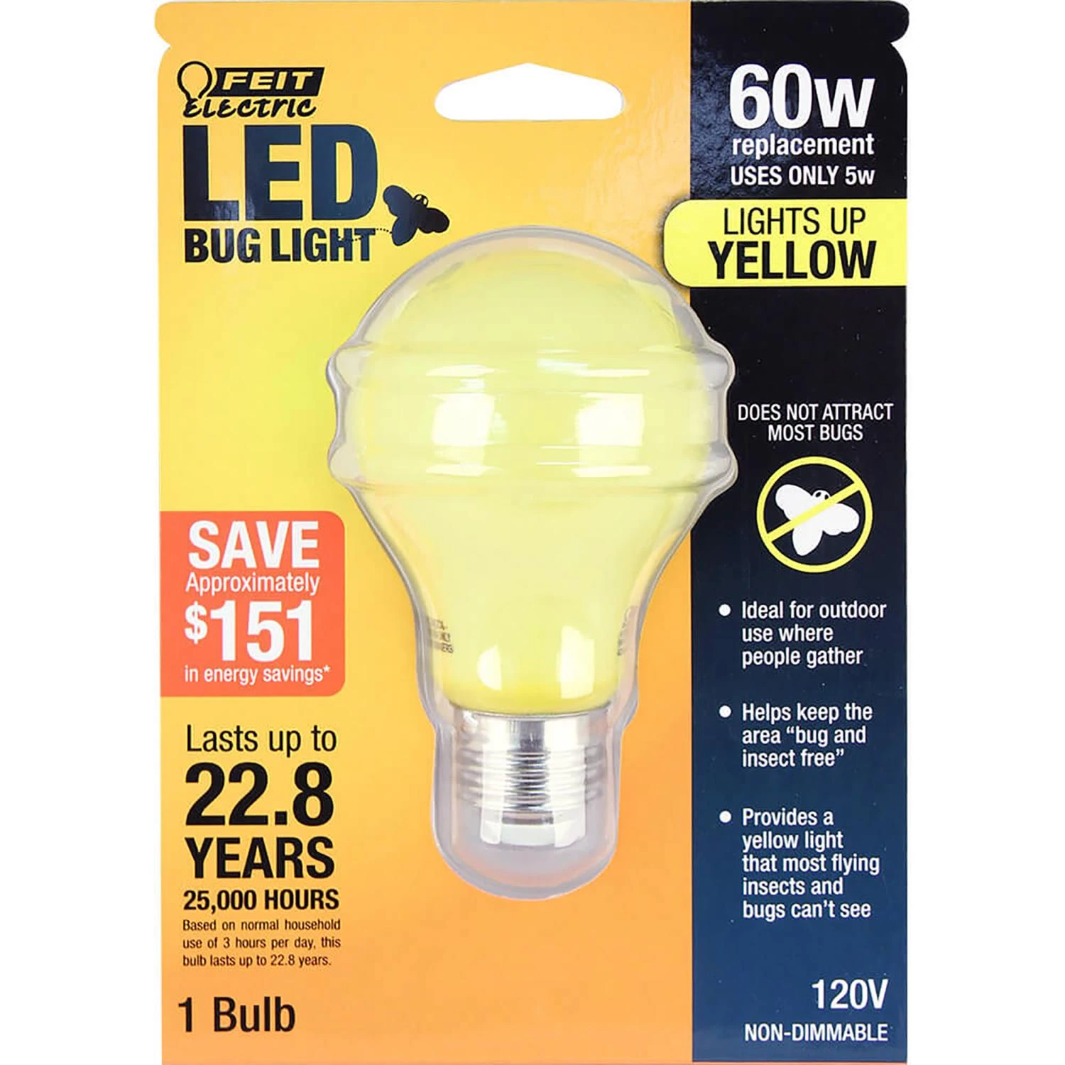 FEIT Electric 5 watts A19 LED Bulb 400 lumens Yellow A-Line 60 Watt Equivalence