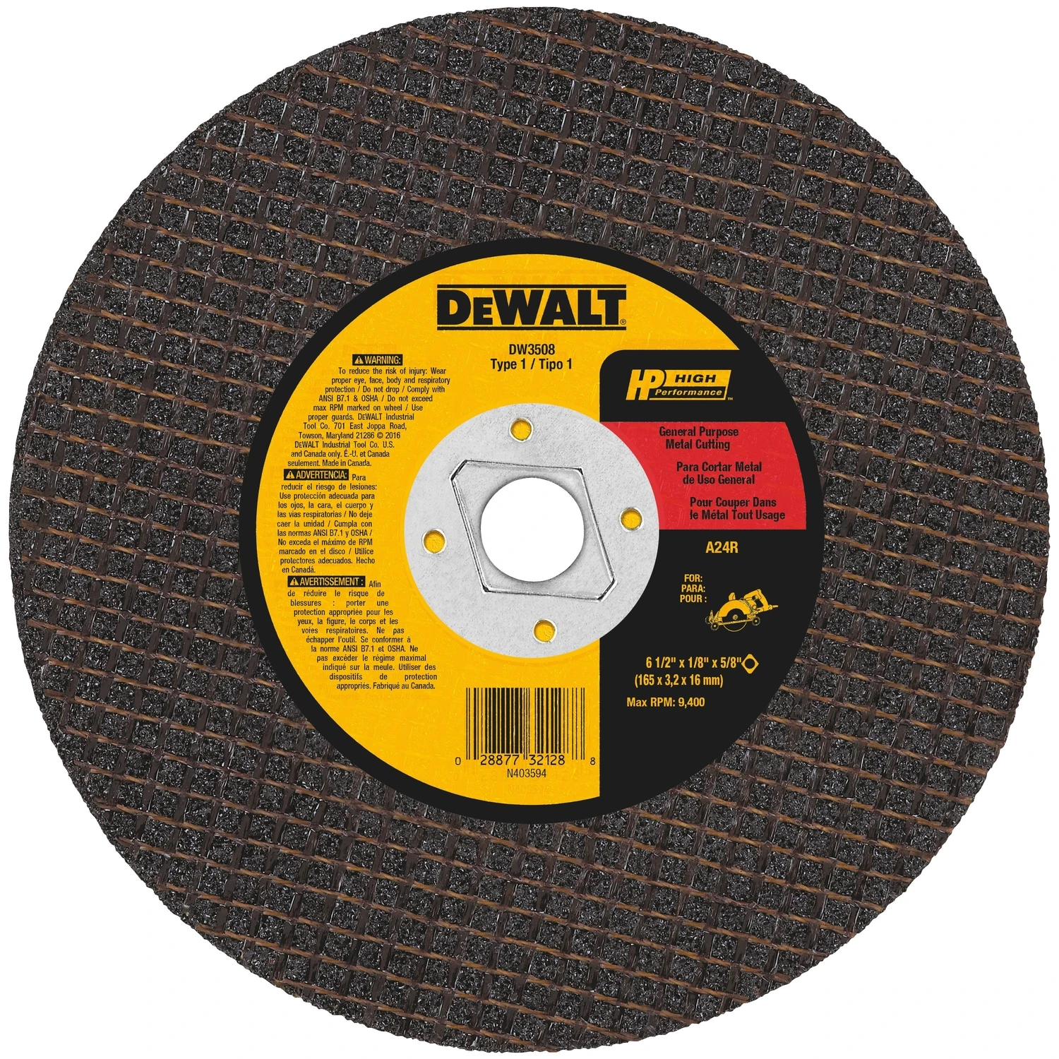 Abrasive Metal Cutting Wheel, 1/8 x 5/8 x 6-1/2 In.