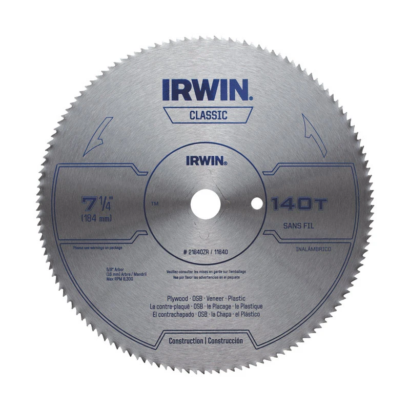 Irwin Steel 7-1/4 In. 140-Tooth Smooth Finish Ripping/Crosscutting Circular Saw Blade, Bulk
