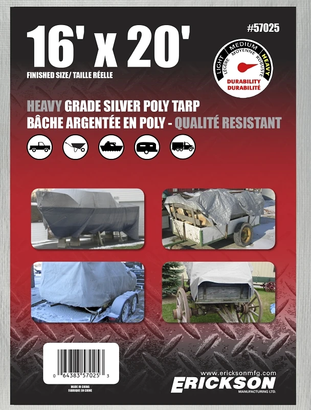 16' X 20' Heavy Duty Silver Poly Tarp - 14x14 Weave, Model 57025